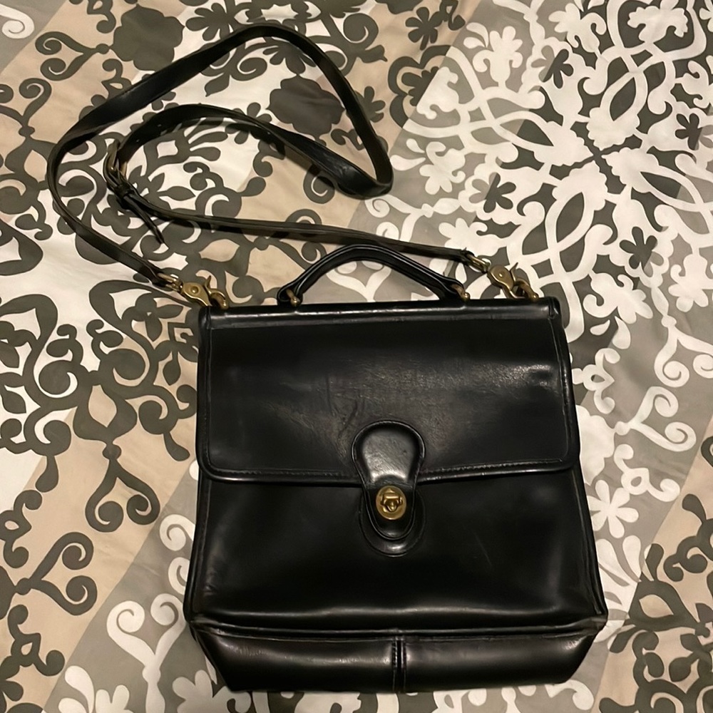 VINTAGE COACH Convertible Black Leather Crossbody Handbag